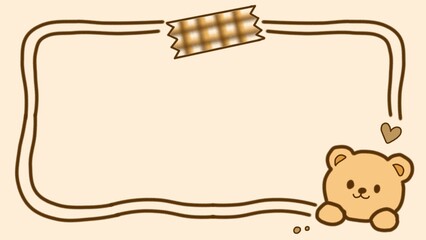 Fototapeta premium A cute teddy bear frame vector template featuring a hand-drawn brown border, plaid washi tape, and a small heart. Ideal for blank notes, scrapbooking, kids' journals, and message card designs.