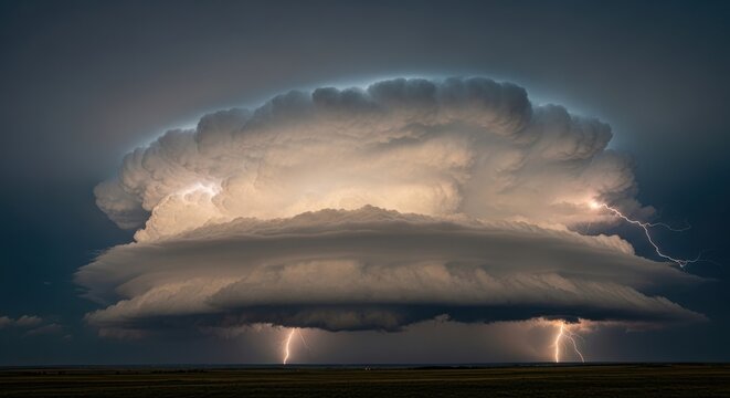 Massive Cumulonimbus Incus Thunderstorm with Lightning Strikes