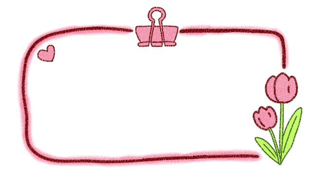 A cute pink tulip frame vector template featuring a hand-drawn binder clip and a small heart. Ideal for blank notes, daily planners, spring message boards, and creative stationary borders.