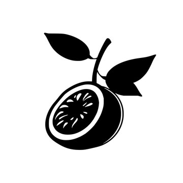 Passion fruit set with a half in solid black line art isolated on white featuring passion fruit, superfruit, exotic with vector and illustration