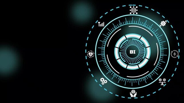 Business Intelligence BI concept with futuristic analytics dashboard, enterprise reporting, strategic insights, data visualization and digital decision support.