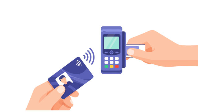 Contactless NFC and Card Payment Transaction with POS Terminal Illustration