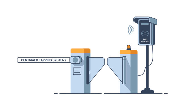 Automated security turnstile gate with RFID reader and access control scanner
