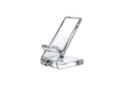 Clear acrylic mobile phone stand holder for desk isolated on white background