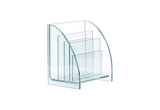 Clear acrylic desktop document organizer for office supplies and mail isolated on white background
