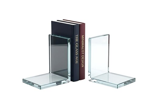 Clear acrylic bookends holding two black hardcover books isolated on white background