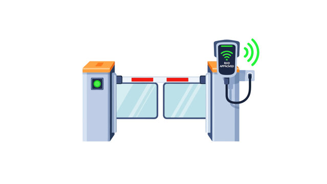 Automatic security turnstile with RFID wireless reader isolated on white.
