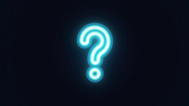 question mark.. Glowing blue neon question mark icon on dark background