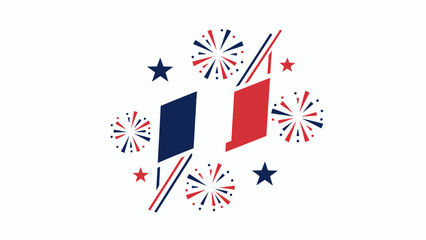 Naklejka premium French Flag with Fireworks and Stars Illustration for Bastille Day and National Day Celebration