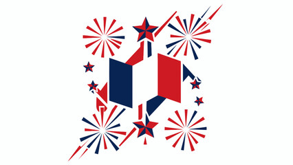 Obraz premium France Flag Illustration with Fireworks and Stars for Bastille Day and National Celebration Events