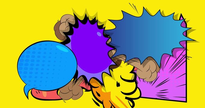 Cartoon background animation, comic book backdrop video. Retro comics pop art design.
