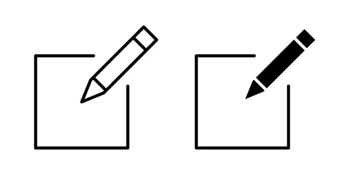 Edit icon in outline and solid style, isolated on white background. Ideal for content modification, text update, and document editing features in mobile and web design.