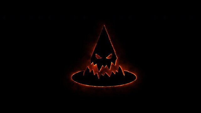 Animated halloween wizard hat glowing with orange fire energy against black background clip.