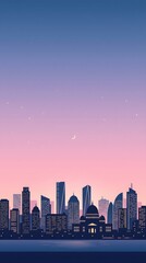 Fototapeta premium Modern city skyline silhouette under clear evening twilight sky with silhouette buildings twilight architecture downtown cityscape landscape