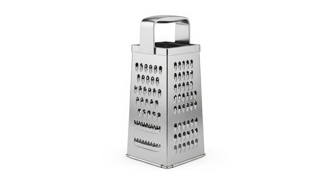 Standard four-sided metal kitchen box grater for food preparation isolated on white background with preparation stainless vegetable shredder culinary equipment houseware appliance