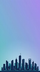 Obraz premium Urban city skyline silhouette against blue and purple gradient with silhouette architecture building downtown metropolis skyscraper gradient
