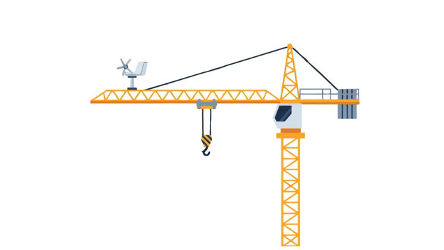 Yellow Construction Tower Crane Vector Illustration Isolated on White