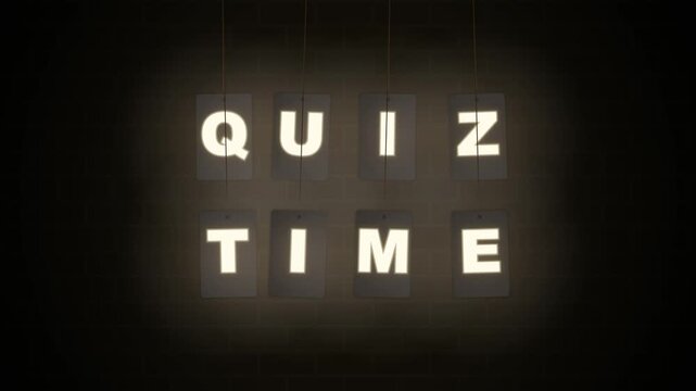 quiz time. Glowing Quiz Time sign hanging on dark brick wall