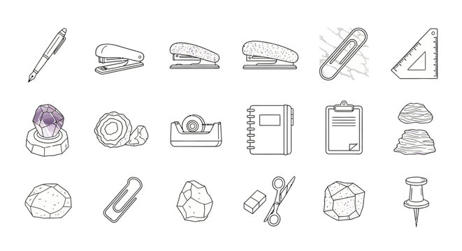 Stationery items on a white background