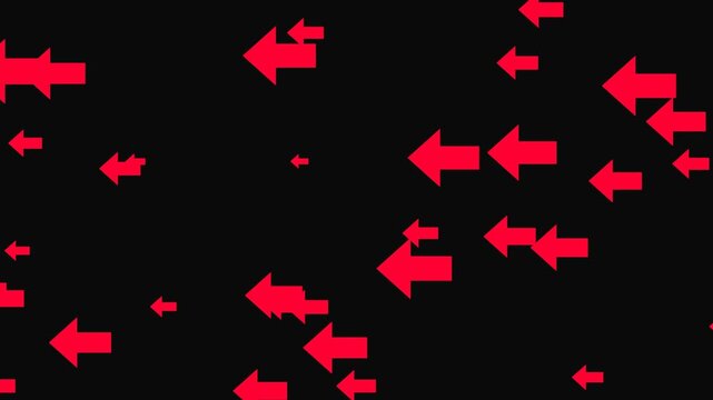 Red arrow shapes moving left across a black background for directional wayfinding and motion transition