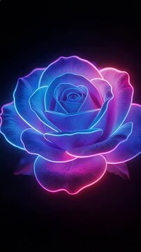 Neon glowing rose flower