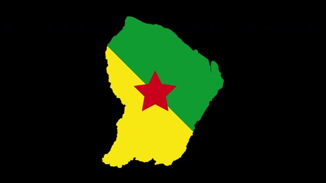 French Guiana map pop animation with flag colors and black background