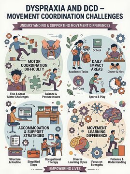 Infographic about dyspraxia and movement coordination challenges