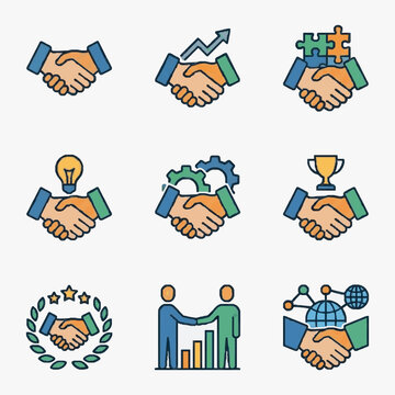 Business Partnership Handshake Icons Set.