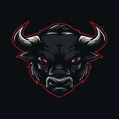 Fototapeta premium Fierce black bull head with glowing red eyes