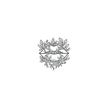 Minimalist Floral Lips Line Art Illustration