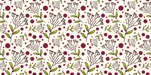 simple floral and berry pattern on white canvas style © foxndeer