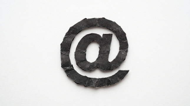 Black textured at symbol icon for digital communication and email contact isolated on white background