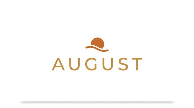 Minimalist typographic logo design featuring the word August with a stylized sun and horizon wave icon in warm earthy tones on a clean white background