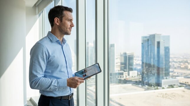 Business Leader With Tablet Overlooking Desert