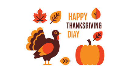 Fototapeta premium Colorful cartoon turkey on Thanksgiving.