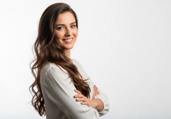 Fototapeta premium Woman holding colorful pencils and smiling