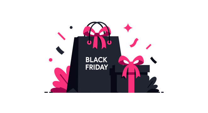 Black Friday shopping bags and gifts.