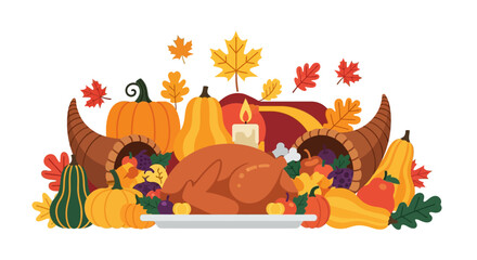 Naklejka premium Roasted Turkey with Autumn Vegetables.