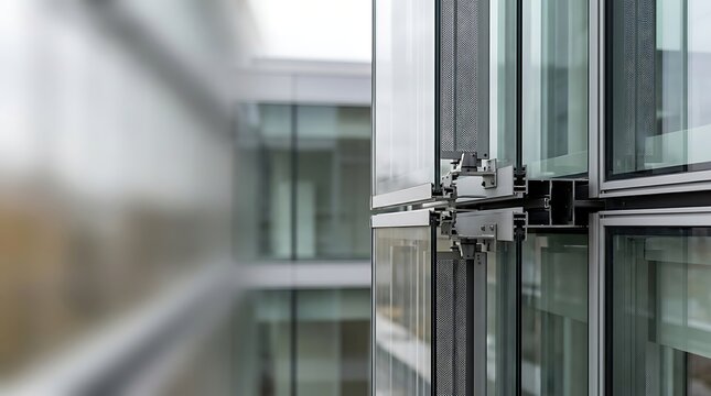Close up of modern glass building facade and metal frame