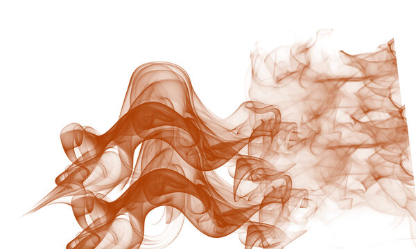 Detailed orange smoke swirling in elegant organic patterns captured with high shutter speed to highlight delicate flowing structures and soft curves floating on transparent background