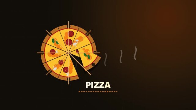 Pizza animation shows a delicious hot slice separating from the whole pie ideal for food advertisements and restaurant menus