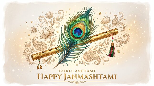 Janmashtami, Hindu festival, peacock feather, Indian celebration, greeting card