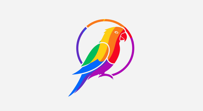 Vibrant rainbow parrot perched inside a circular frame.