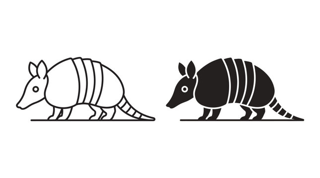 Minimalist armadillo line art and black silhouette vector icons