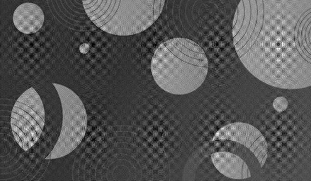 Gray and black halftone pattern with various sized circles and semicircles in a gradient background transparent background