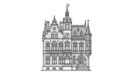 Obraz premium Ornate Historic Building Facade Drawing