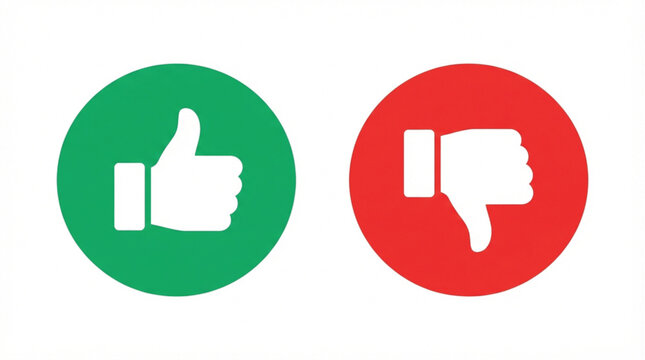  Thumbs up and thumbs down flat vector icons set with green and red feedback circles for user review interface