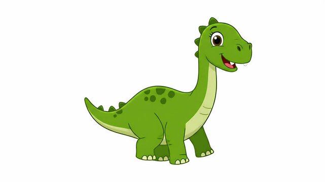 Animated green dinosaur walking, happy prehistoric creature cartoon character, perfect for children's content and education