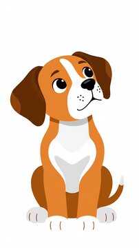 Cute cartoon dog sitting and looking around, innocent puppy, animation, happy pet, playful canine