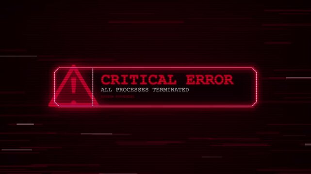 red critical error message. Neon red critical error screen with system suspended notification